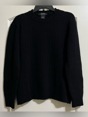 Giorgiolini Women’s Black 100% Wool Ribbed Crewneck tSweater Made in Italy Large